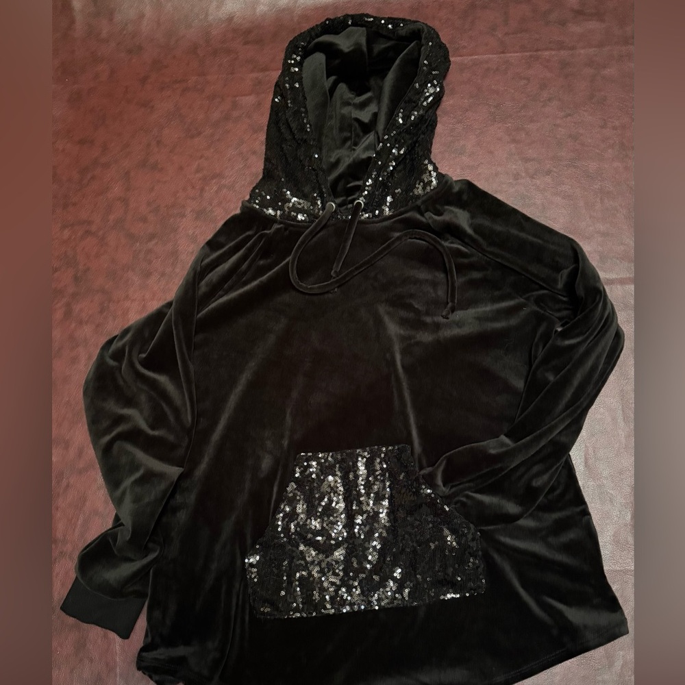 Black Velour Sequin Hoodie